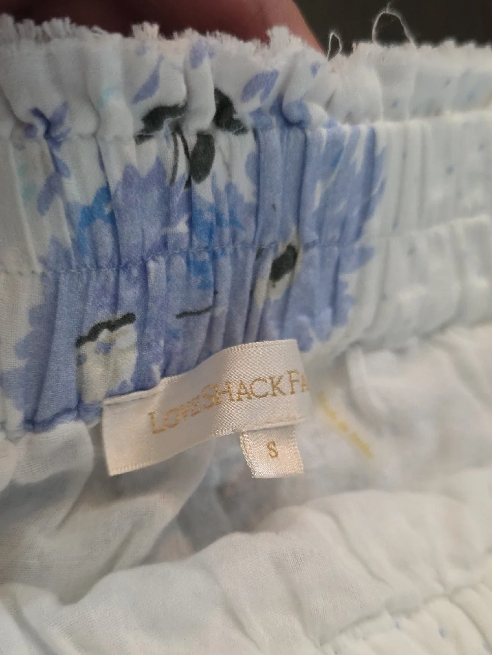 LoveShackFancy Floral White Blue Tiered Mini Bliss Skirt Eyelet Ruffle S Flawed - Picture 4 of 8